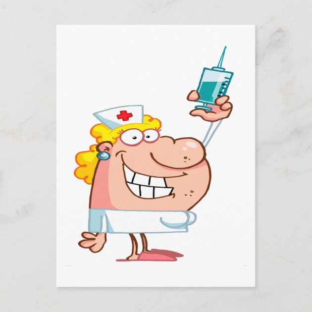 Cartão Postal enfermeira engraçada com um desenho animado de ser